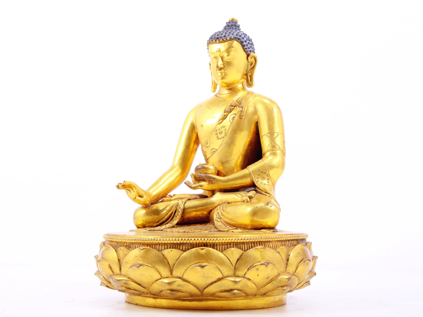 A Wonderful Set Of Three Gilt-Bronze Figures Of Buddha Shakyamuni
