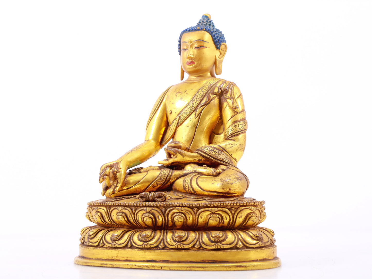A Wonderful Set Of Three Gilt-Bronze Figures Of Buddha Shakyamuni