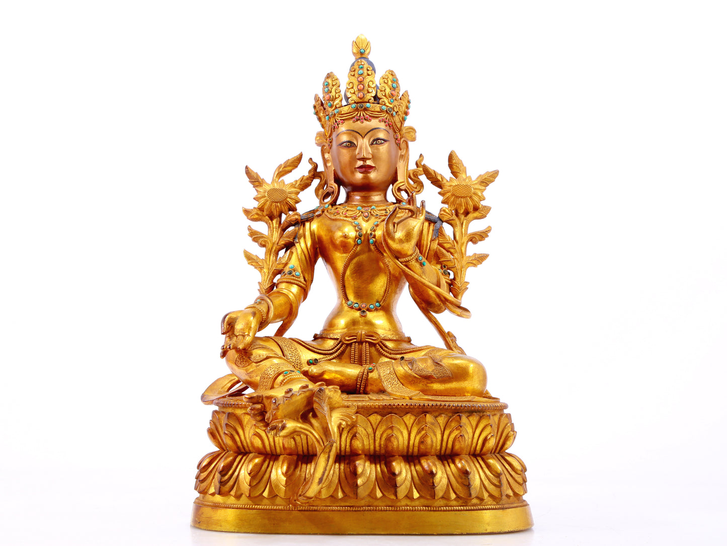 A Splendid Gilt-Bronze Gem-Inlaid Figure Of Green Tara
