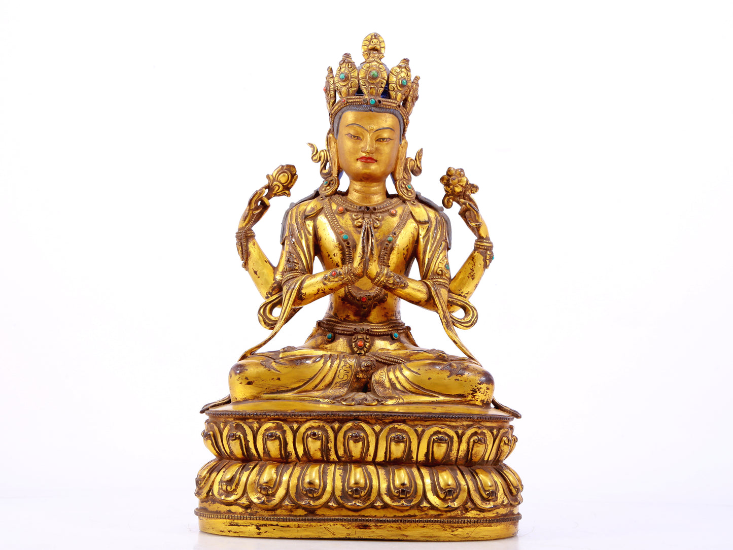 A Wonderful Gilt-Bronze Figure Of Four-Armed Avalokiteshvara