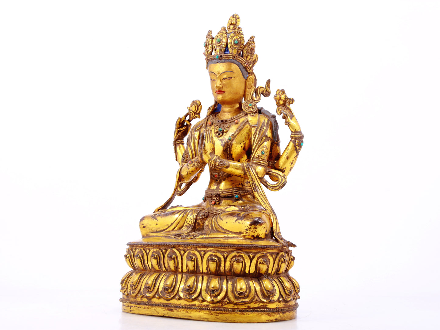 A Wonderful Gilt-Bronze Figure Of Four-Armed Avalokiteshvara