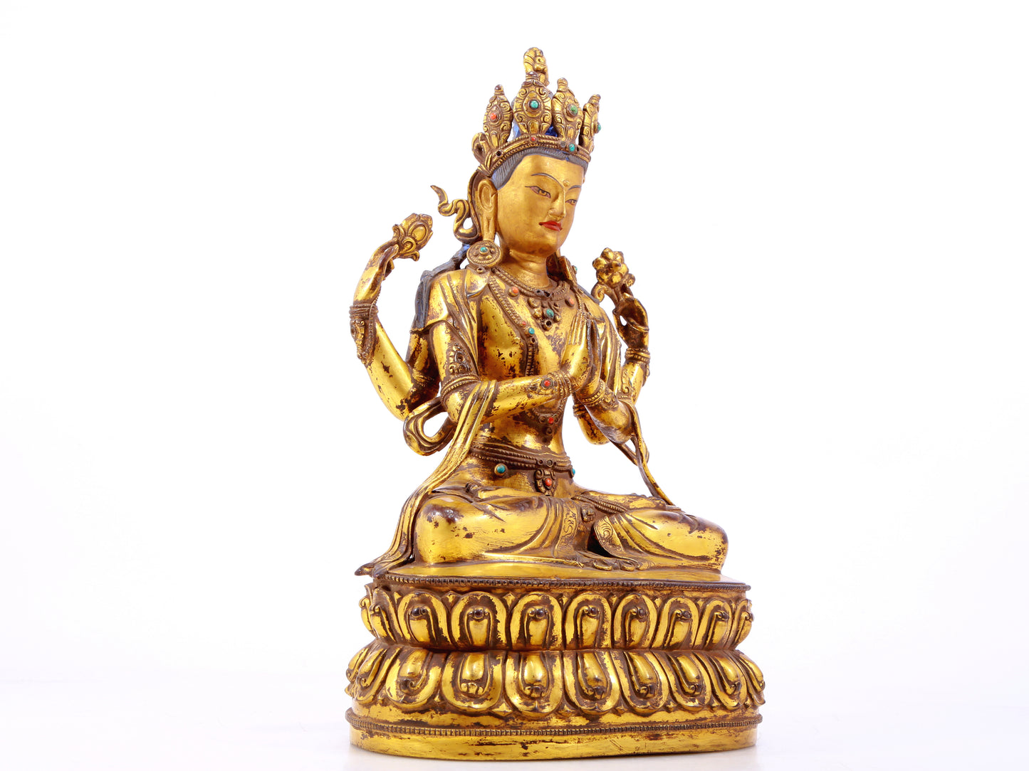 A Wonderful Gilt-Bronze Figure Of Four-Armed Avalokiteshvara