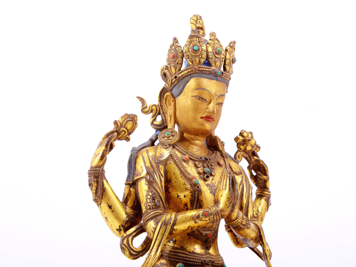 A Wonderful Gilt-Bronze Figure Of Four-Armed Avalokiteshvara