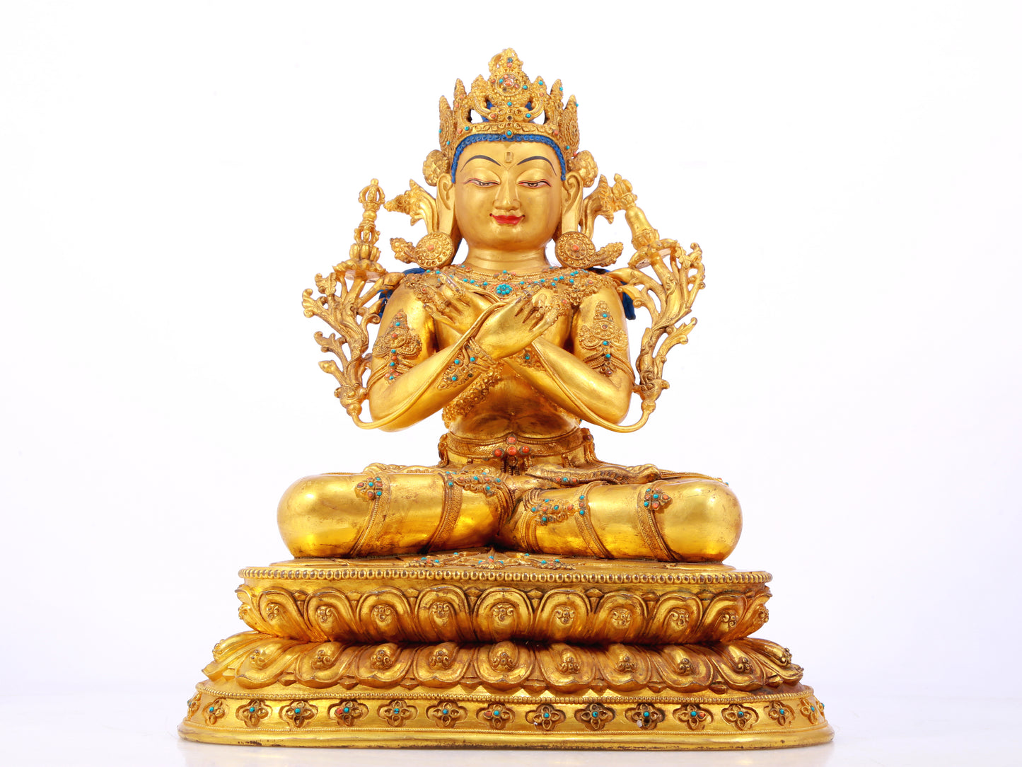 A Wonderful Gilt-Bronze Gem-Inlaid Figure Of Bodhisattva