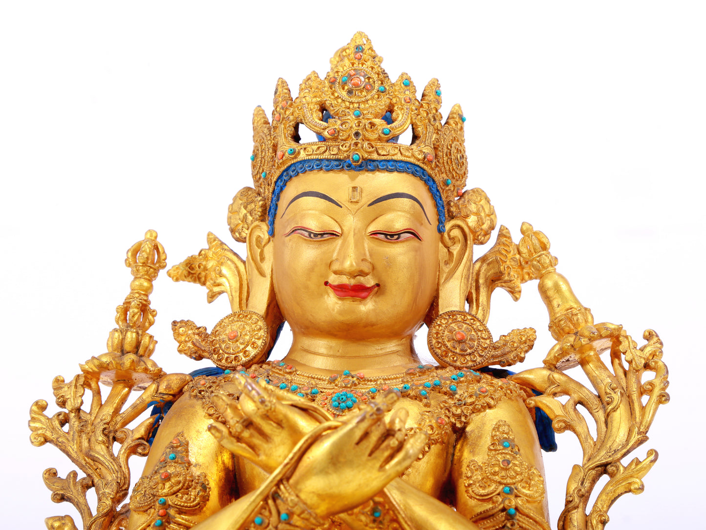 A Wonderful Gilt-Bronze Gem-Inlaid Figure Of Bodhisattva