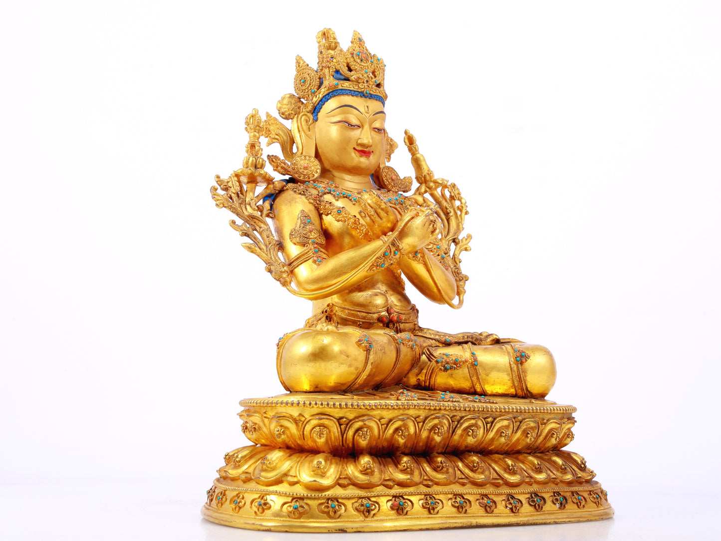 A Wonderful Gilt-Bronze Gem-Inlaid Figure Of Bodhisattva