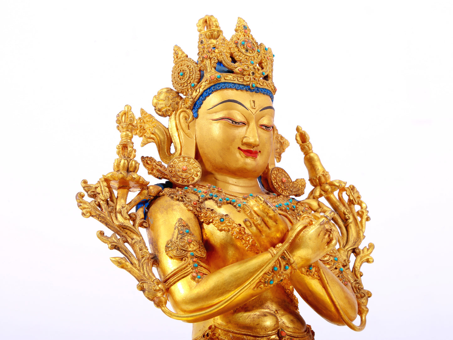 A Wonderful Gilt-Bronze Gem-Inlaid Figure Of Bodhisattva