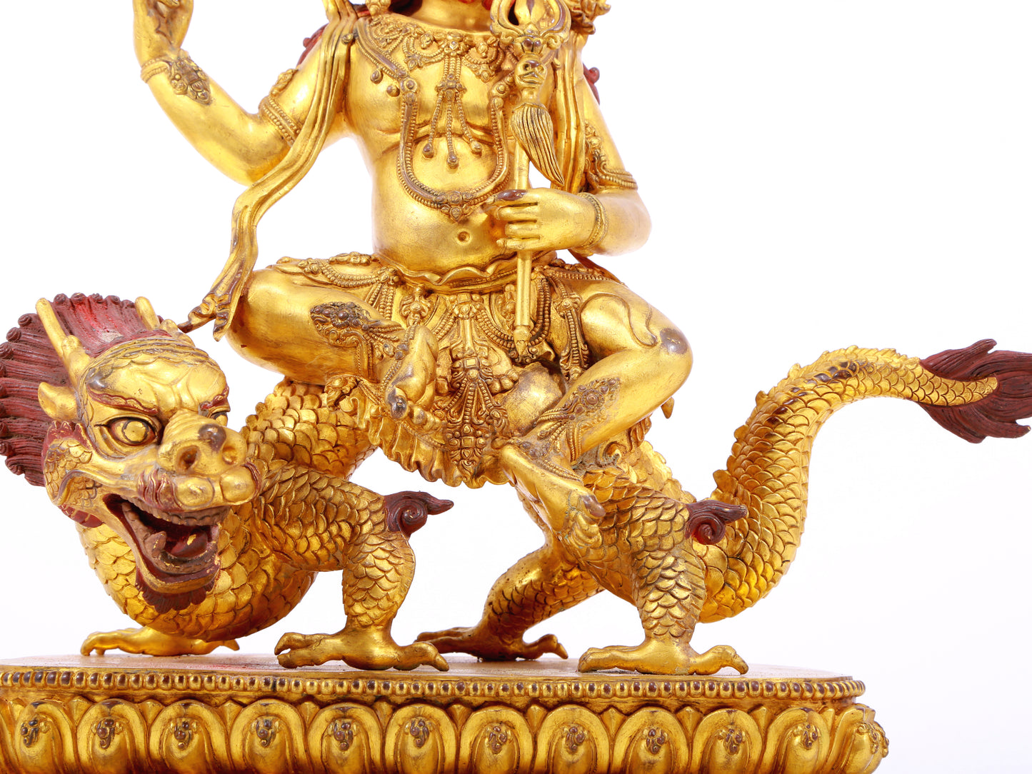 A Wonderful Gilt-Bronze Figure Of Vajrapani Seated On A Dragon