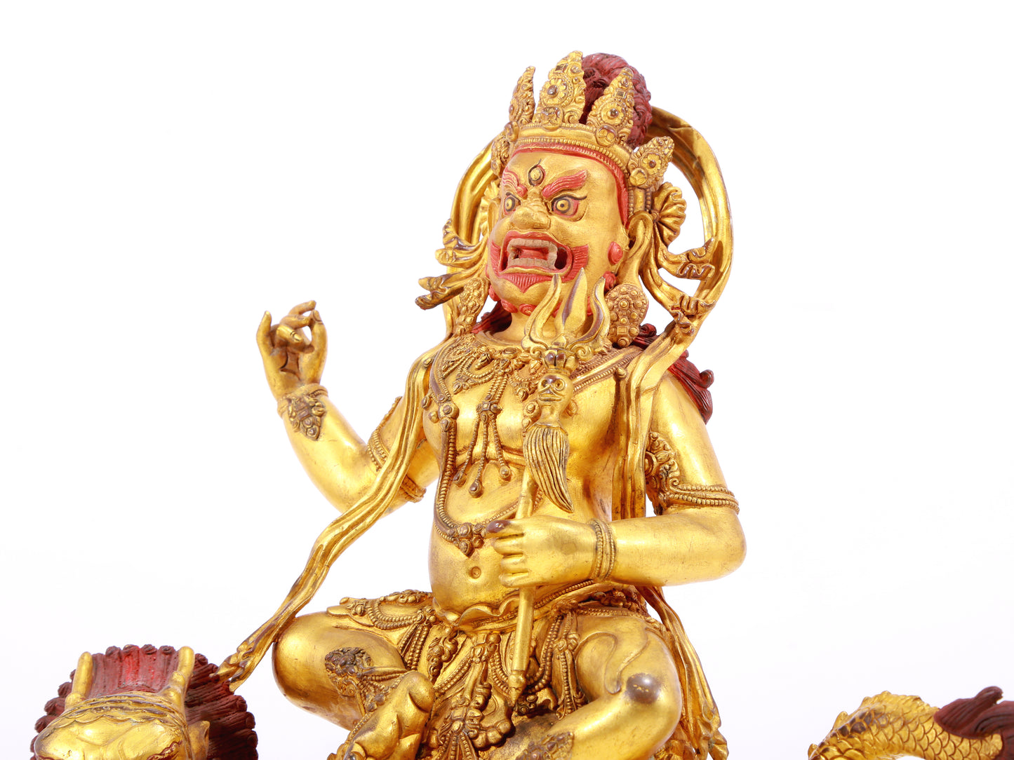 A Wonderful Gilt-Bronze Figure Of Vajrapani Seated On A Dragon