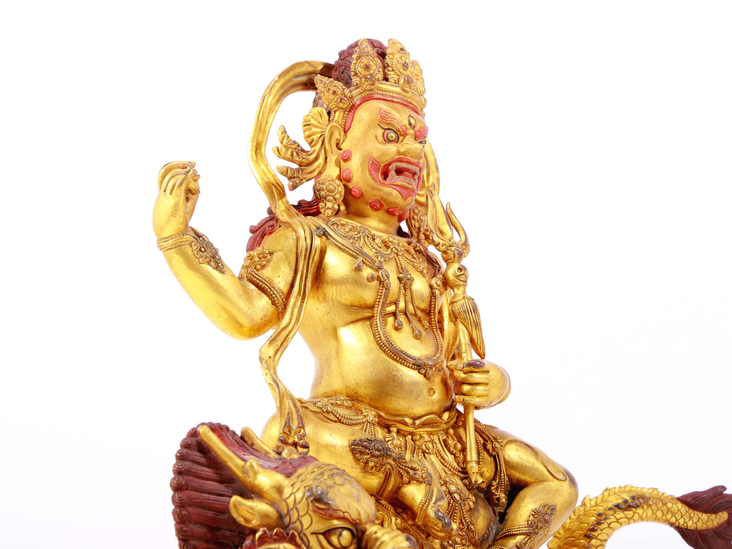 A Wonderful Gilt-Bronze Figure Of Vajrapani Seated On A Dragon