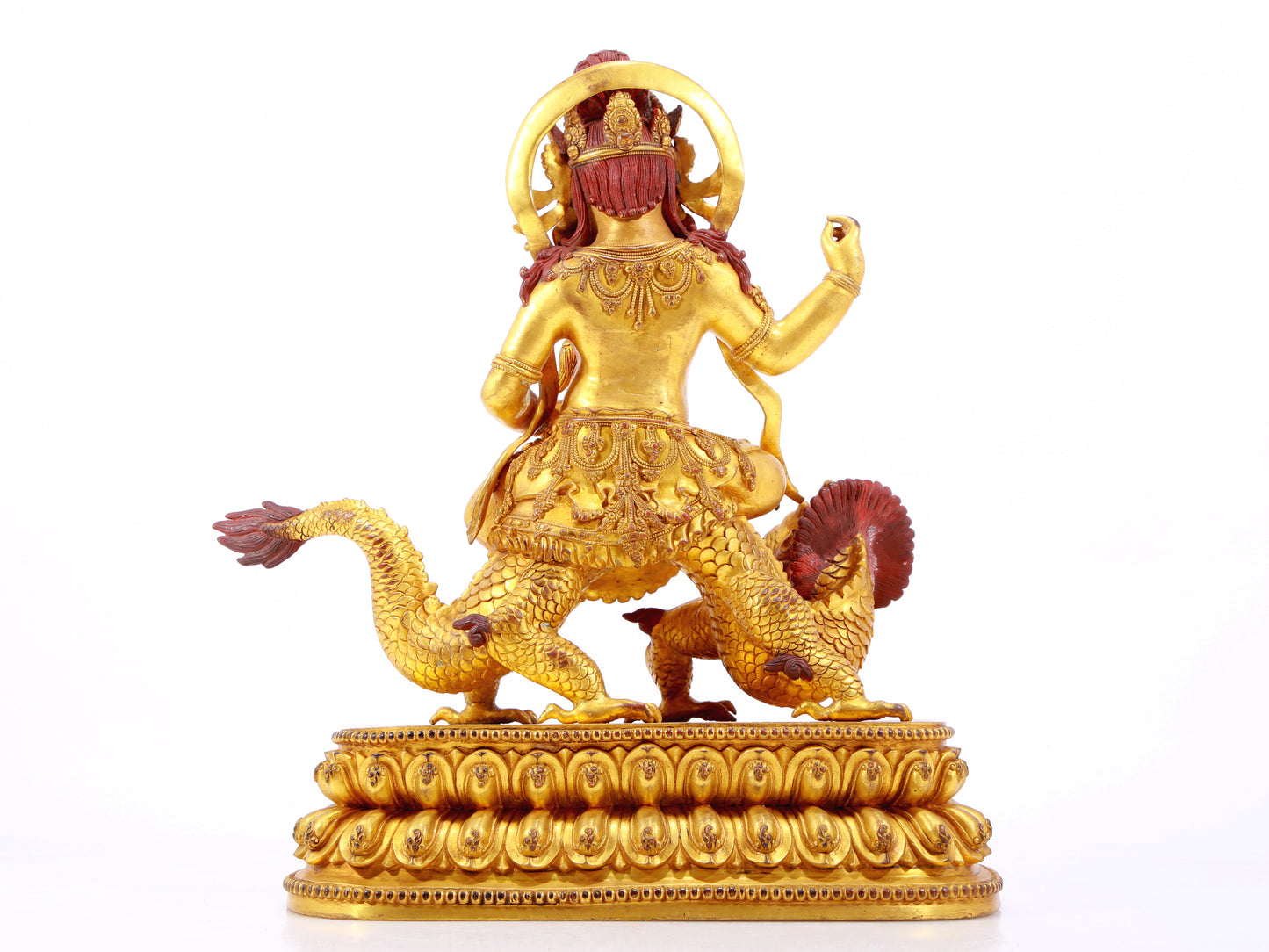 A Wonderful Gilt-Bronze Figure Of Vajrapani Seated On A Dragon