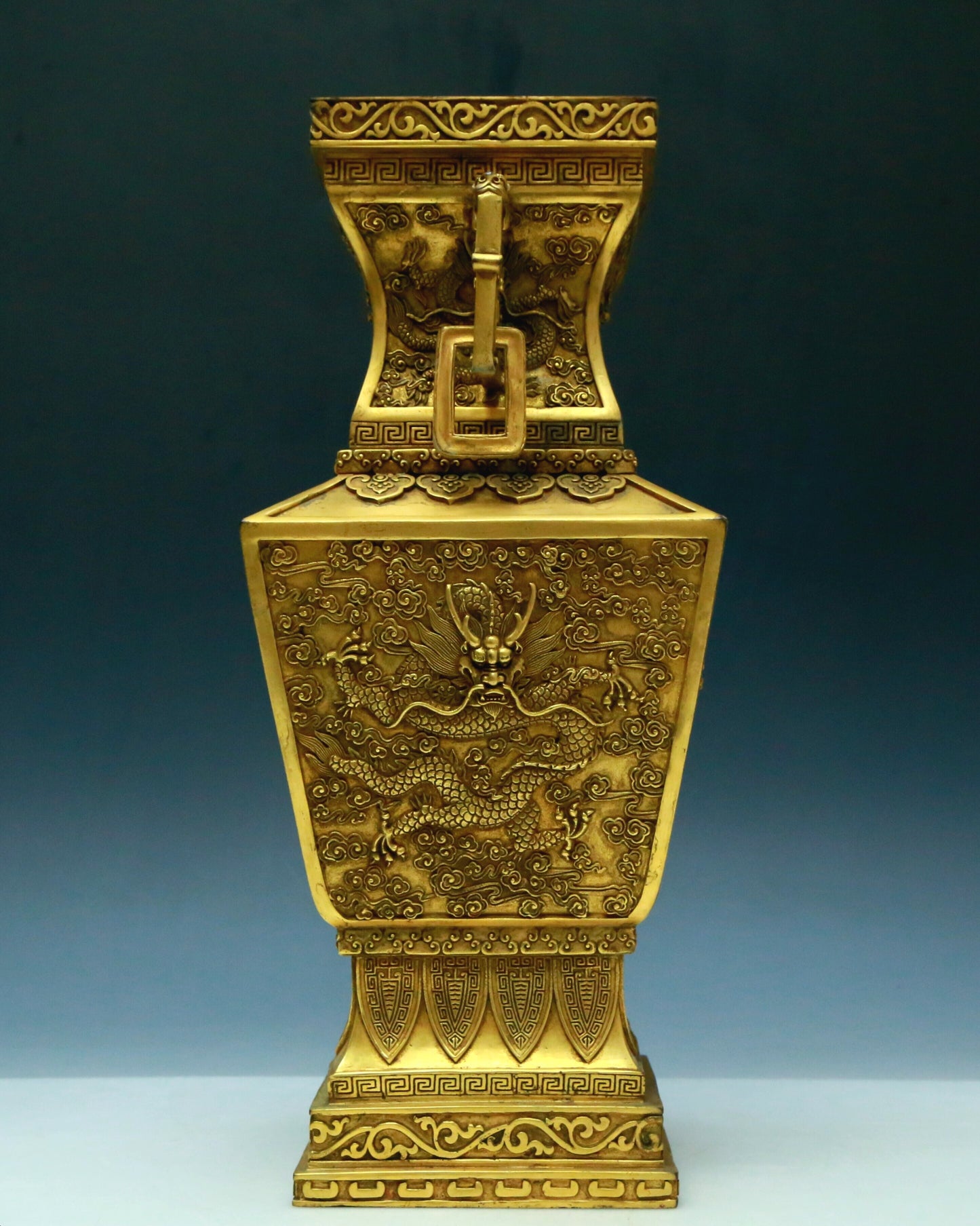 A Brilliant Pair Of Gilt-Bronze 'Dragon, Phoenix, Auspicious Cloud' Vases