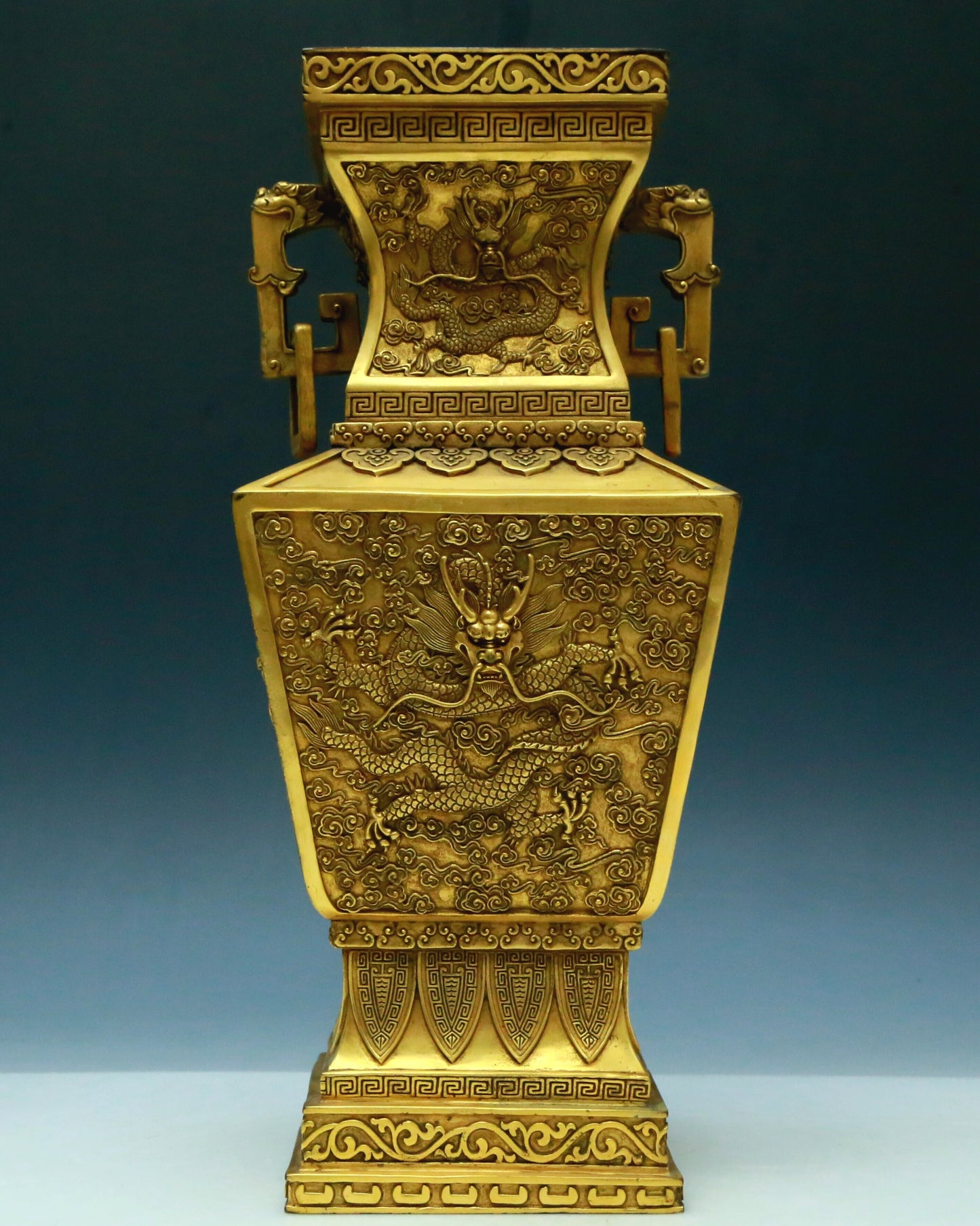 A Brilliant Pair Of Gilt-Bronze 'Dragon, Phoenix, Auspicious Cloud' Vases
