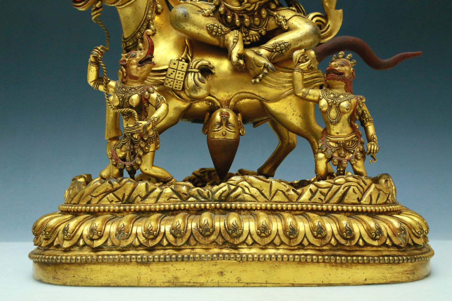 A Wonderful Gilt-Bronze Figure Of Kubera Seated On A Horse