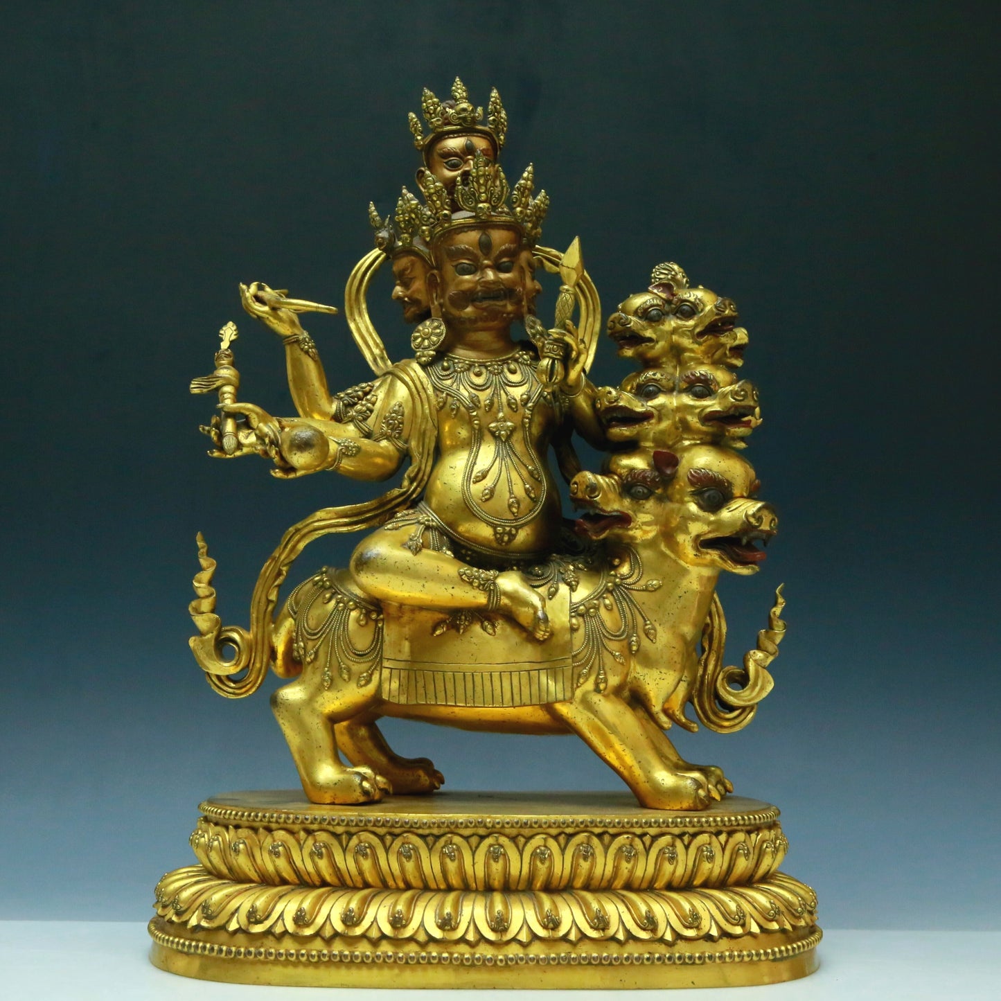 A Wonderful Gilt-Bronze Figure Of Vajrapani Seated On A Beast