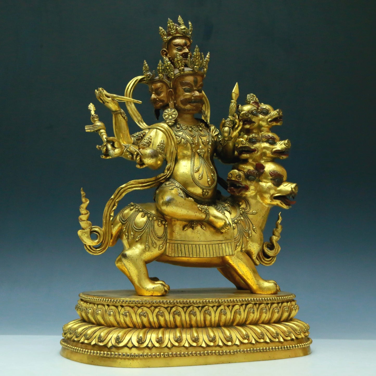 A Wonderful Gilt-Bronze Figure Of Vajrapani Seated On A Beast