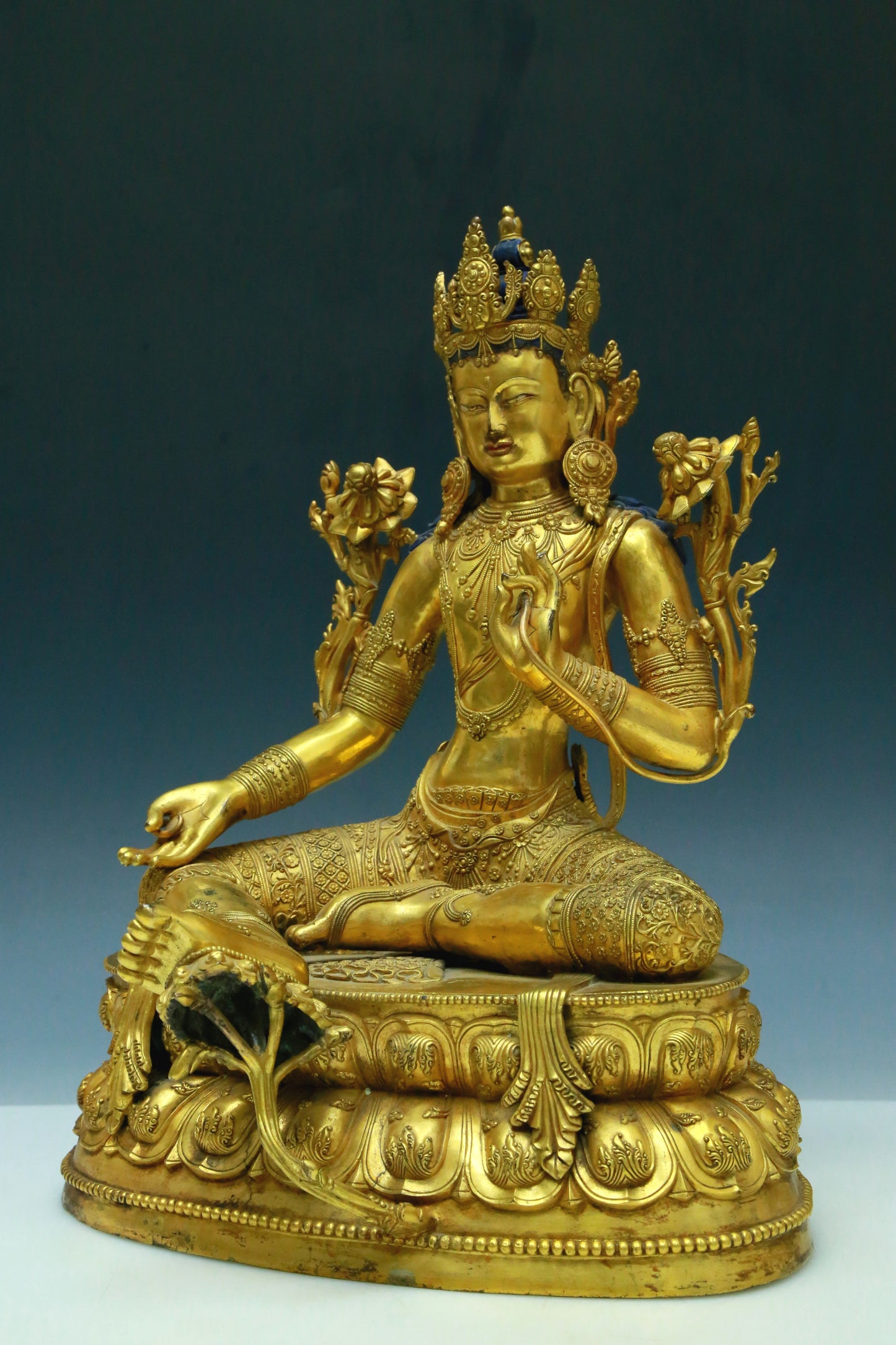A Wonderful Gilt-Bronze Figure Of Green Tara