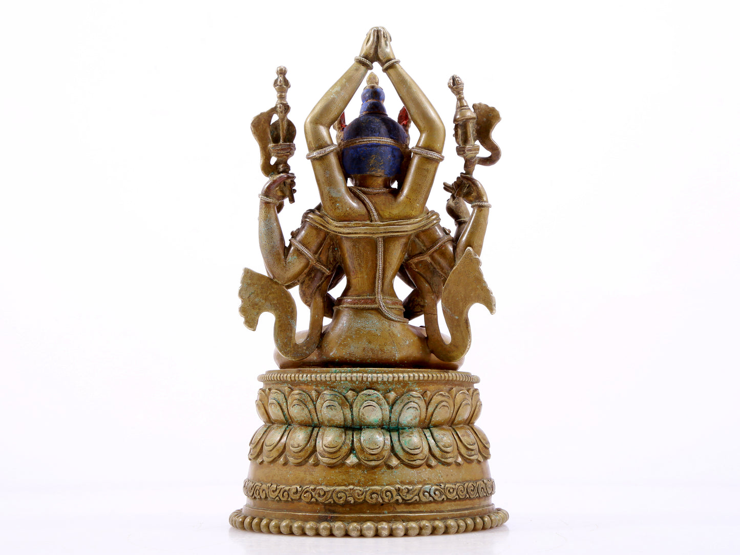 A solemn alloy copper inlaid silver eight-armed Guanyin statue