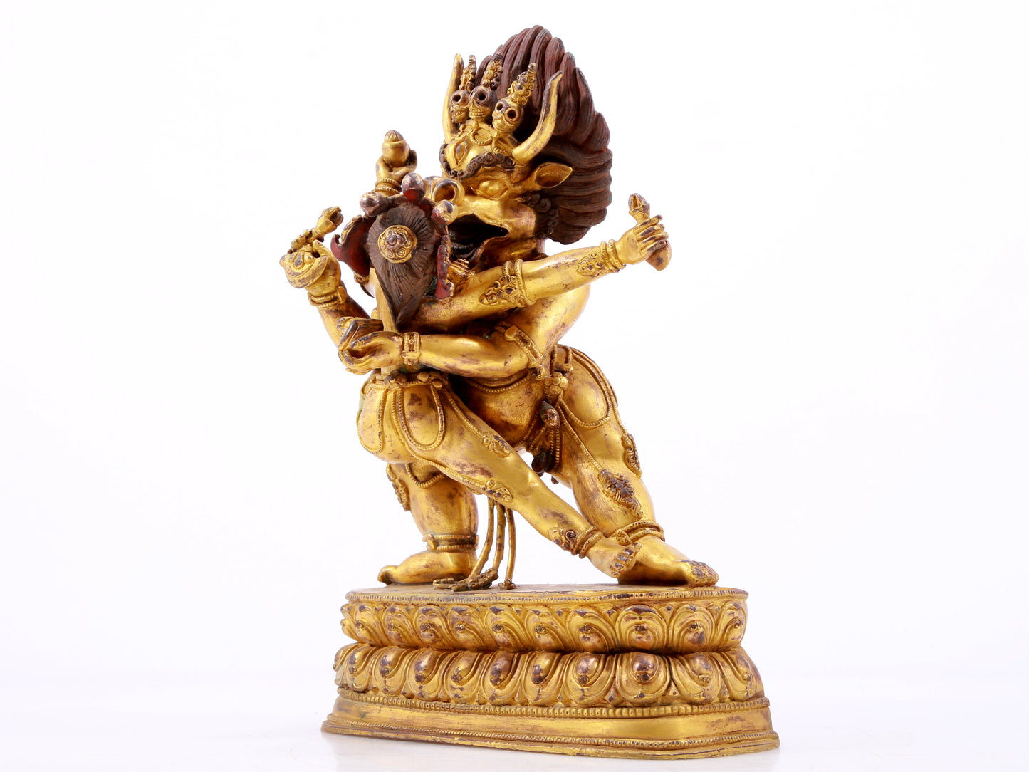 A solemn gilt bronze statue of Yamantaka Vajra