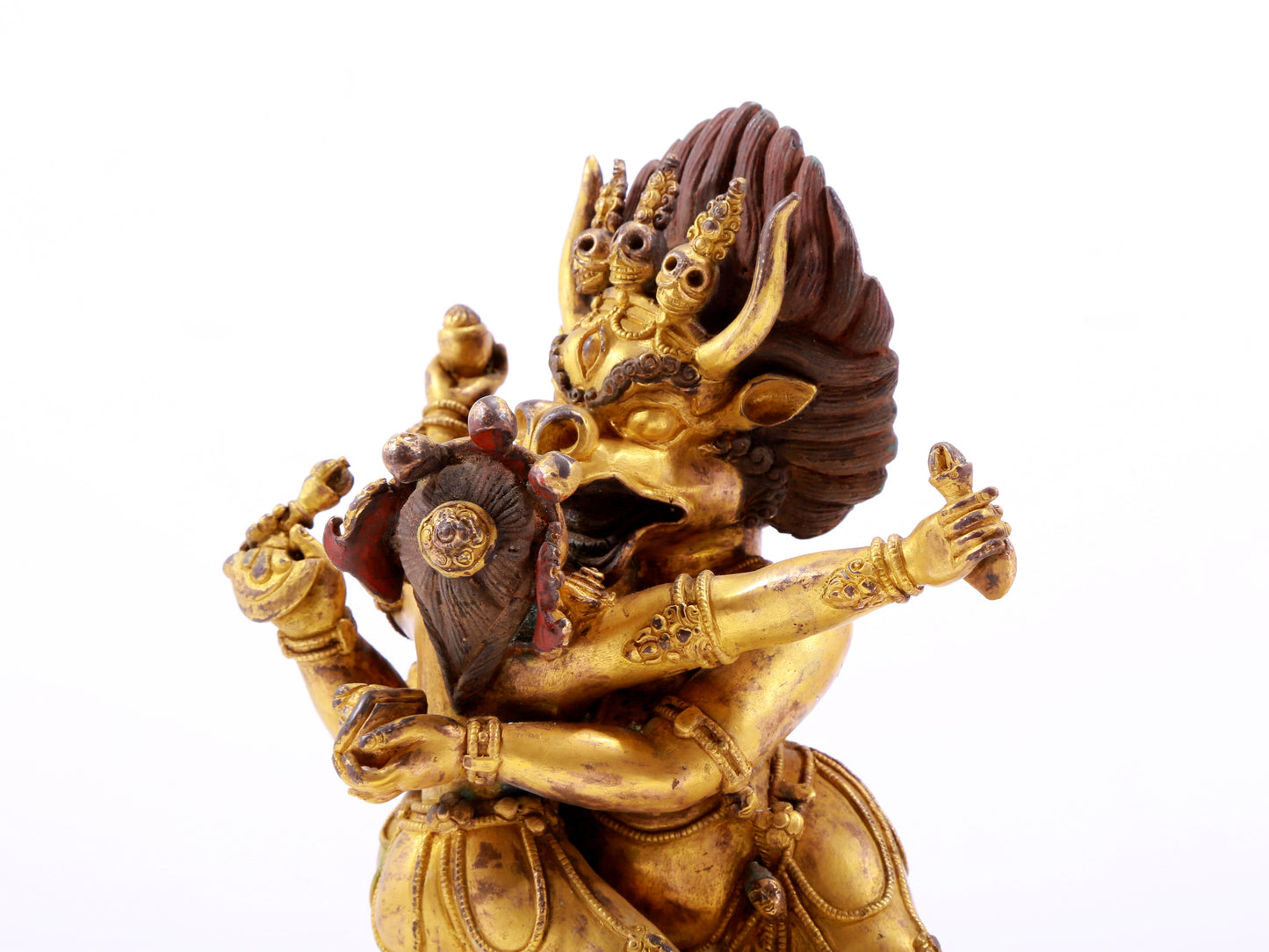 A solemn gilt bronze statue of Yamantaka Vajra