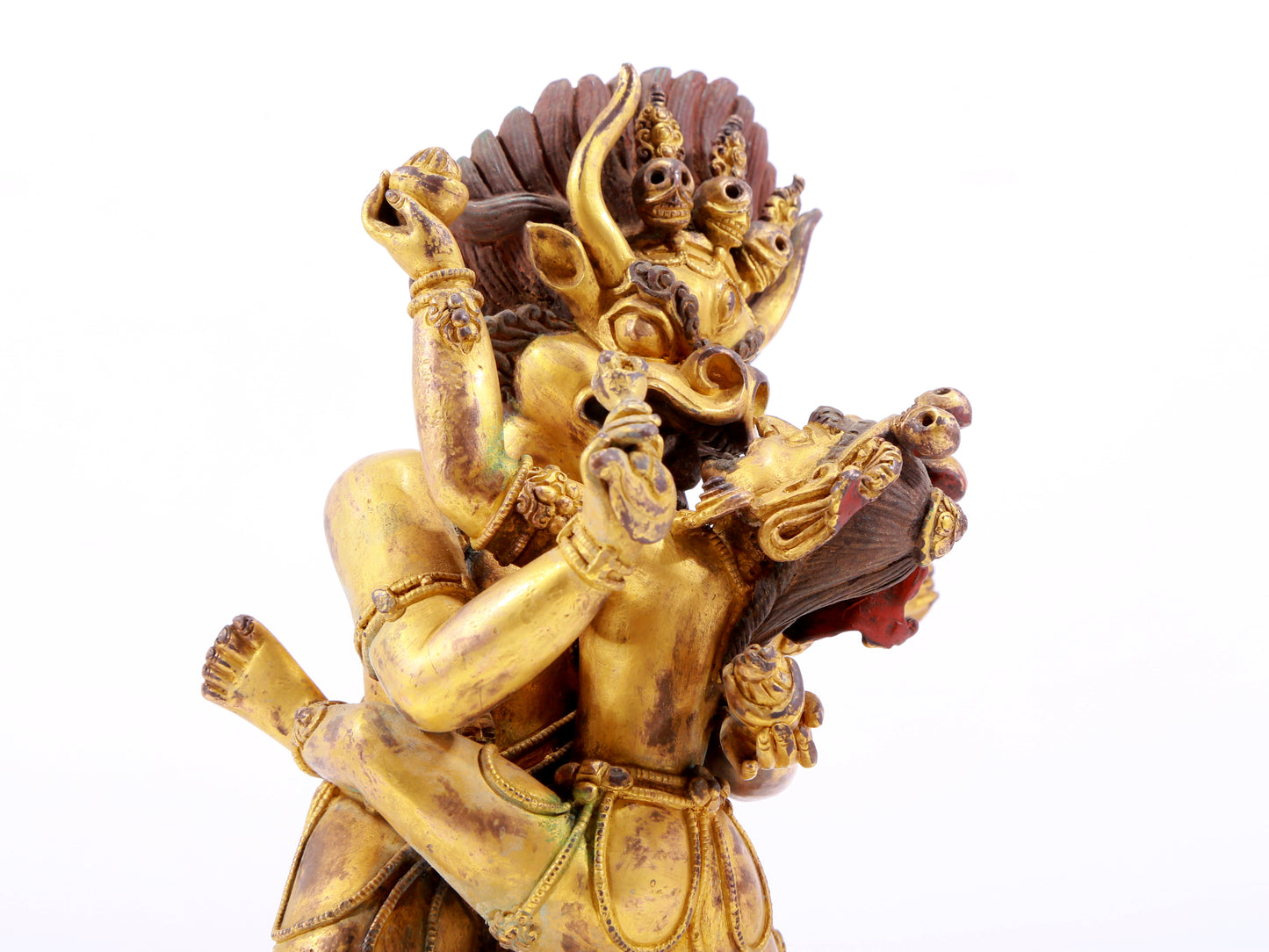 A solemn gilt bronze statue of Yamantaka Vajra