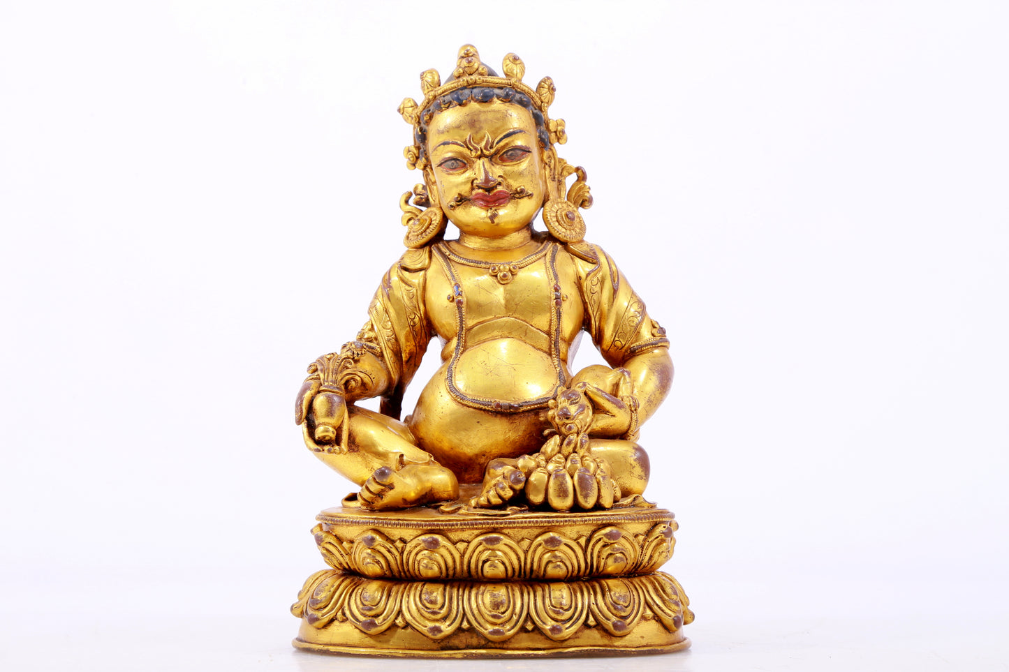 A stately gilt bronze statue of the God of Wealth with inscription