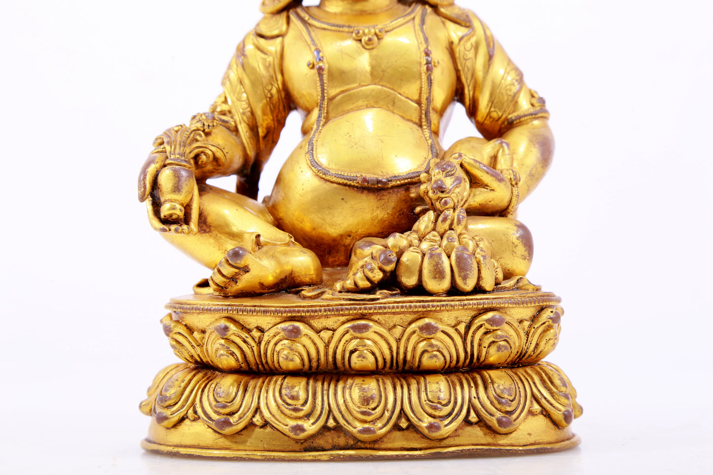 A stately gilt bronze statue of the God of Wealth with inscription