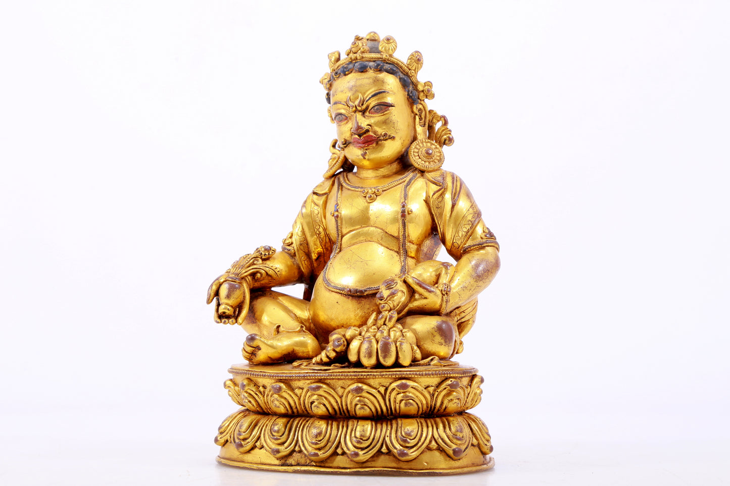 A stately gilt bronze statue of the God of Wealth with inscription
