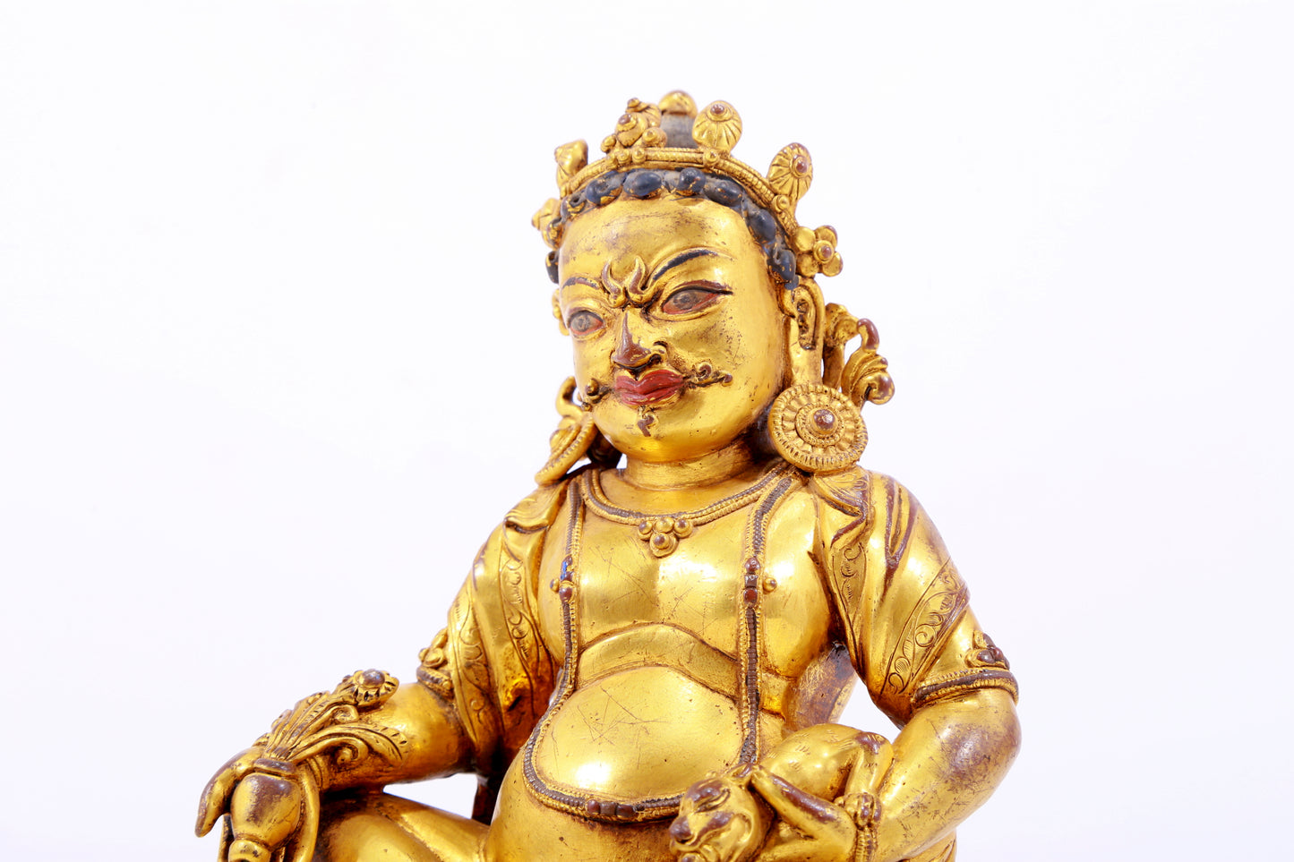 A stately gilt bronze statue of the God of Wealth with inscription