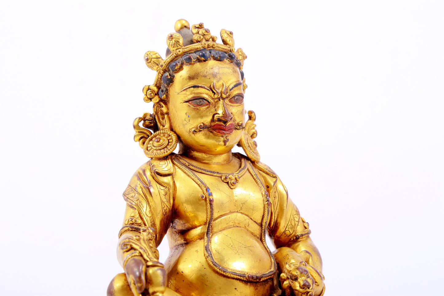 A stately gilt bronze statue of the God of Wealth with inscription