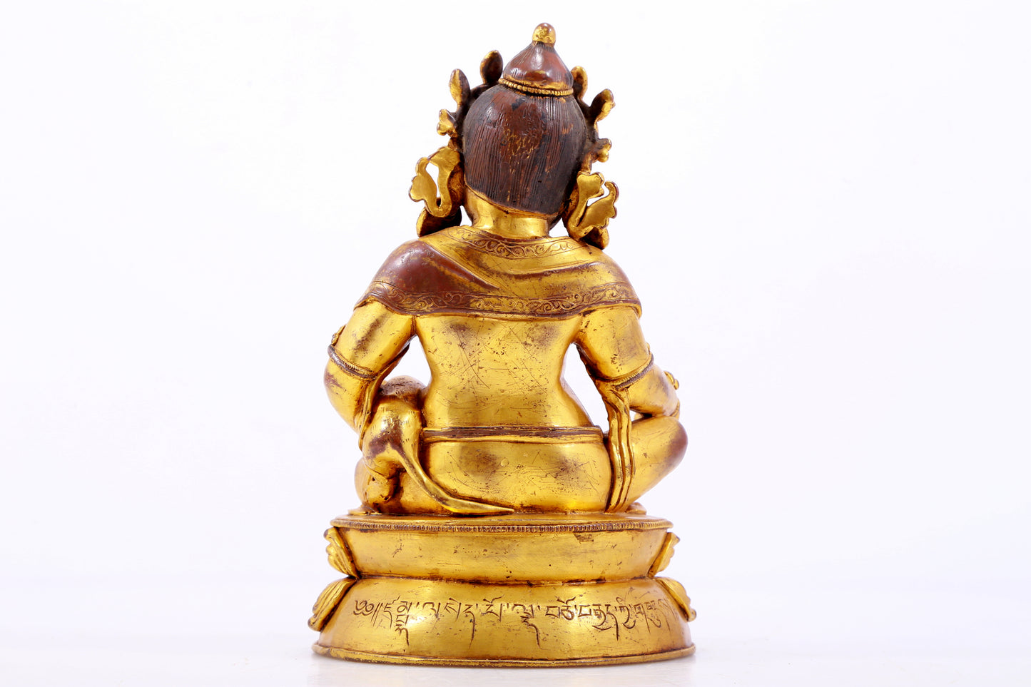 A stately gilt bronze statue of the God of Wealth with inscription