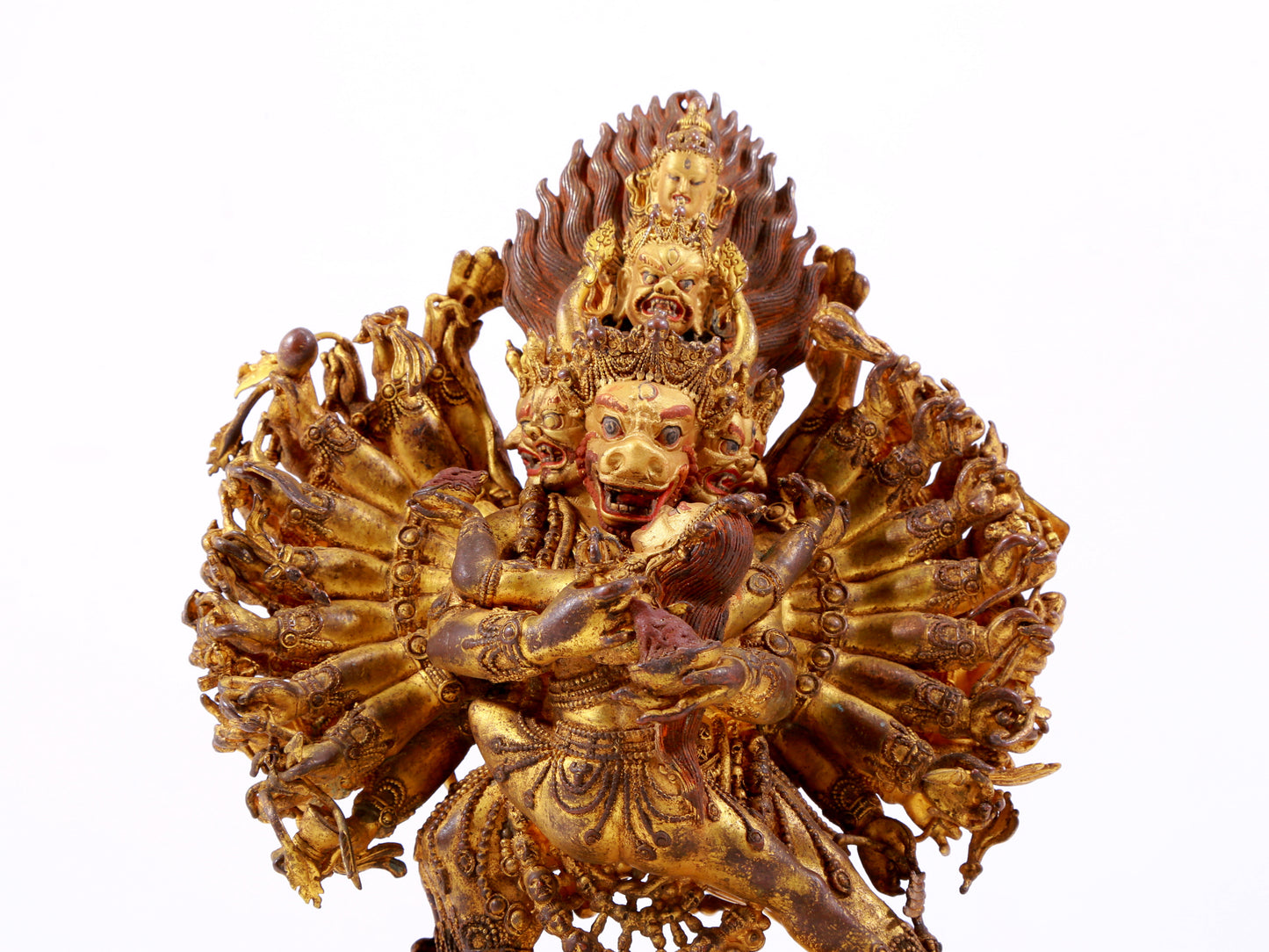 A solemn gilt bronze statue of Yamantaka Vajra