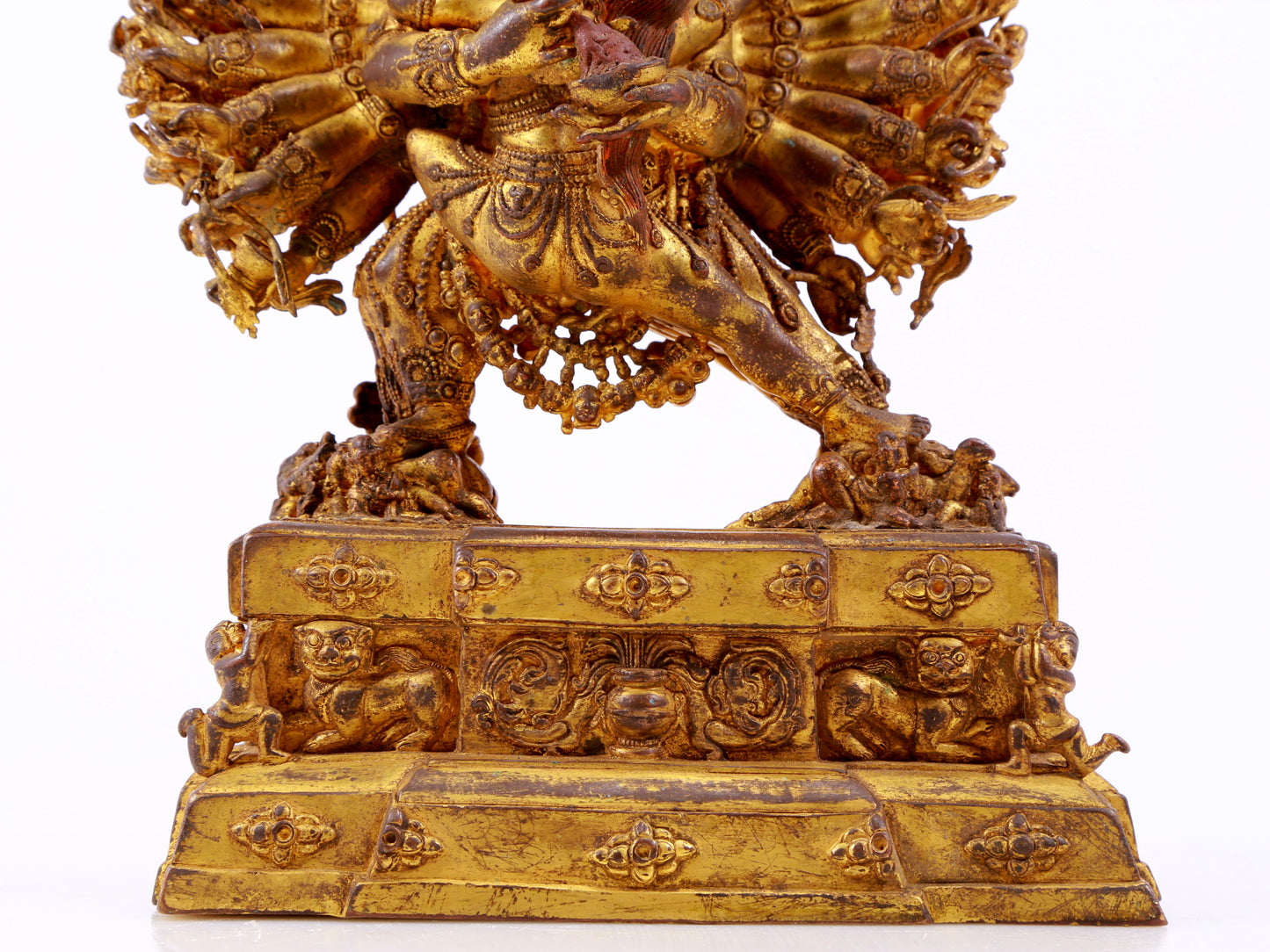 A solemn gilt bronze statue of Yamantaka Vajra