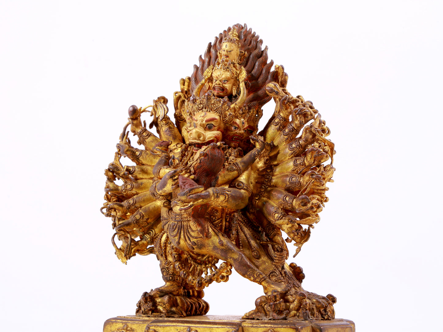 A solemn gilt bronze statue of Yamantaka Vajra