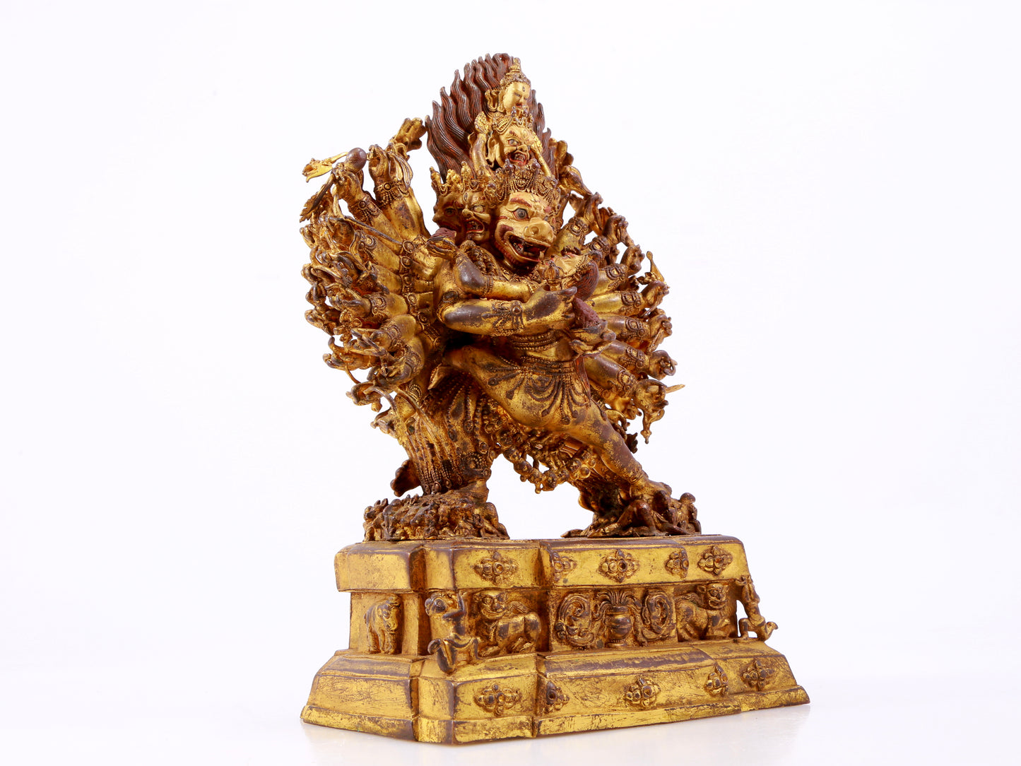 A solemn gilt bronze statue of Yamantaka Vajra