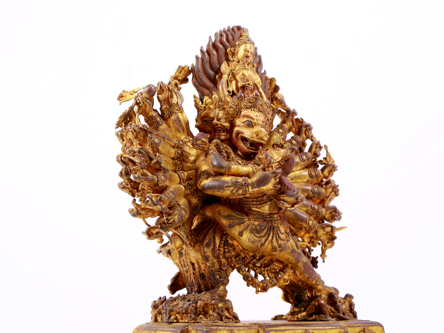 A solemn gilt bronze statue of Yamantaka Vajra