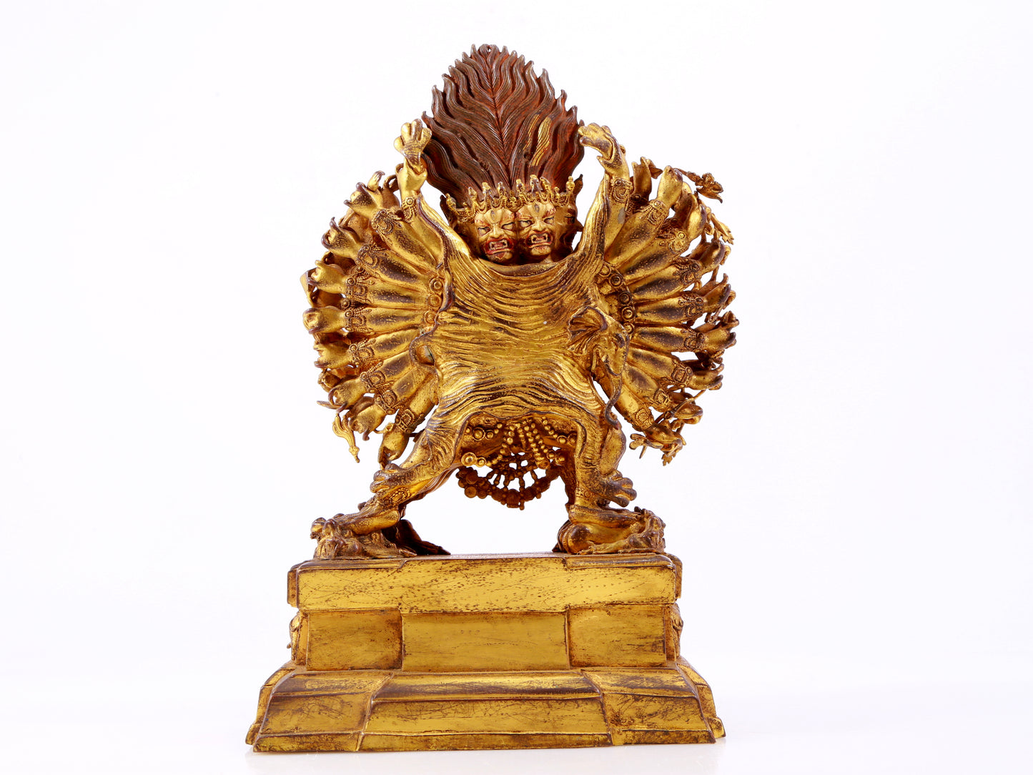 A solemn gilt bronze statue of Yamantaka Vajra