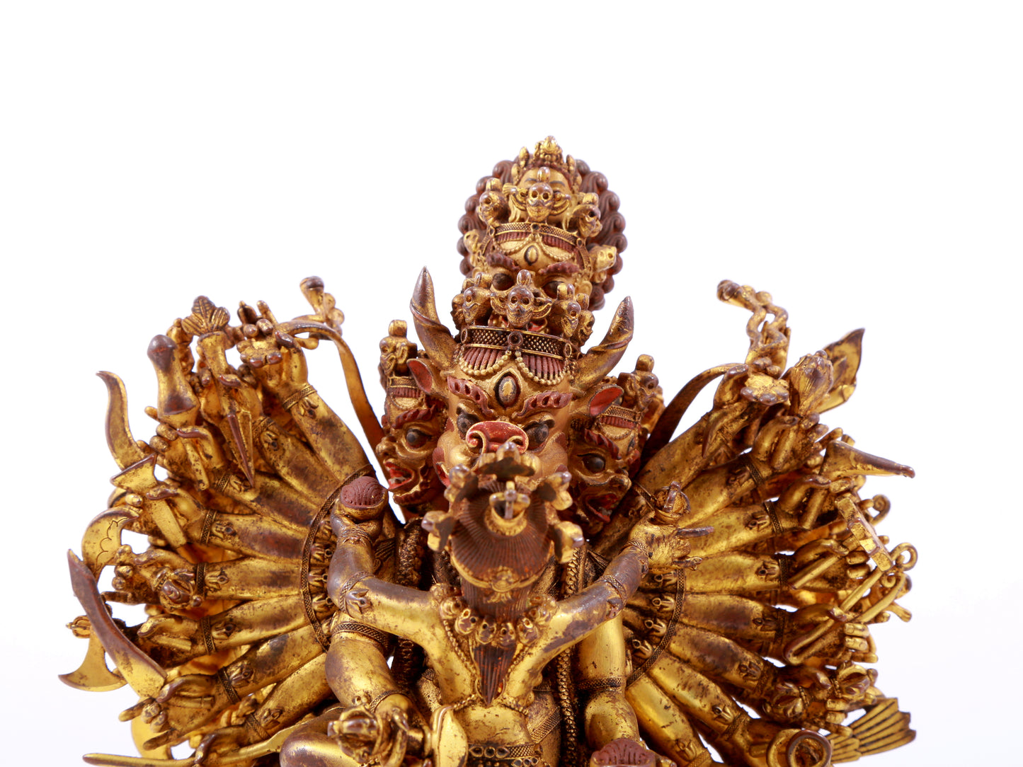 A solemn gilt bronze statue of Yamantaka Vajra