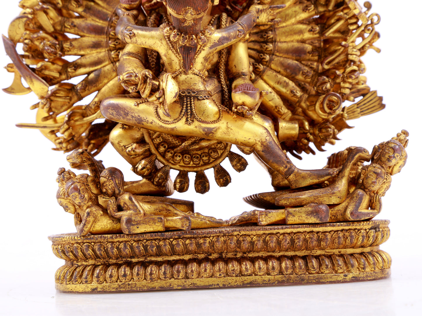 A solemn gilt bronze statue of Yamantaka Vajra