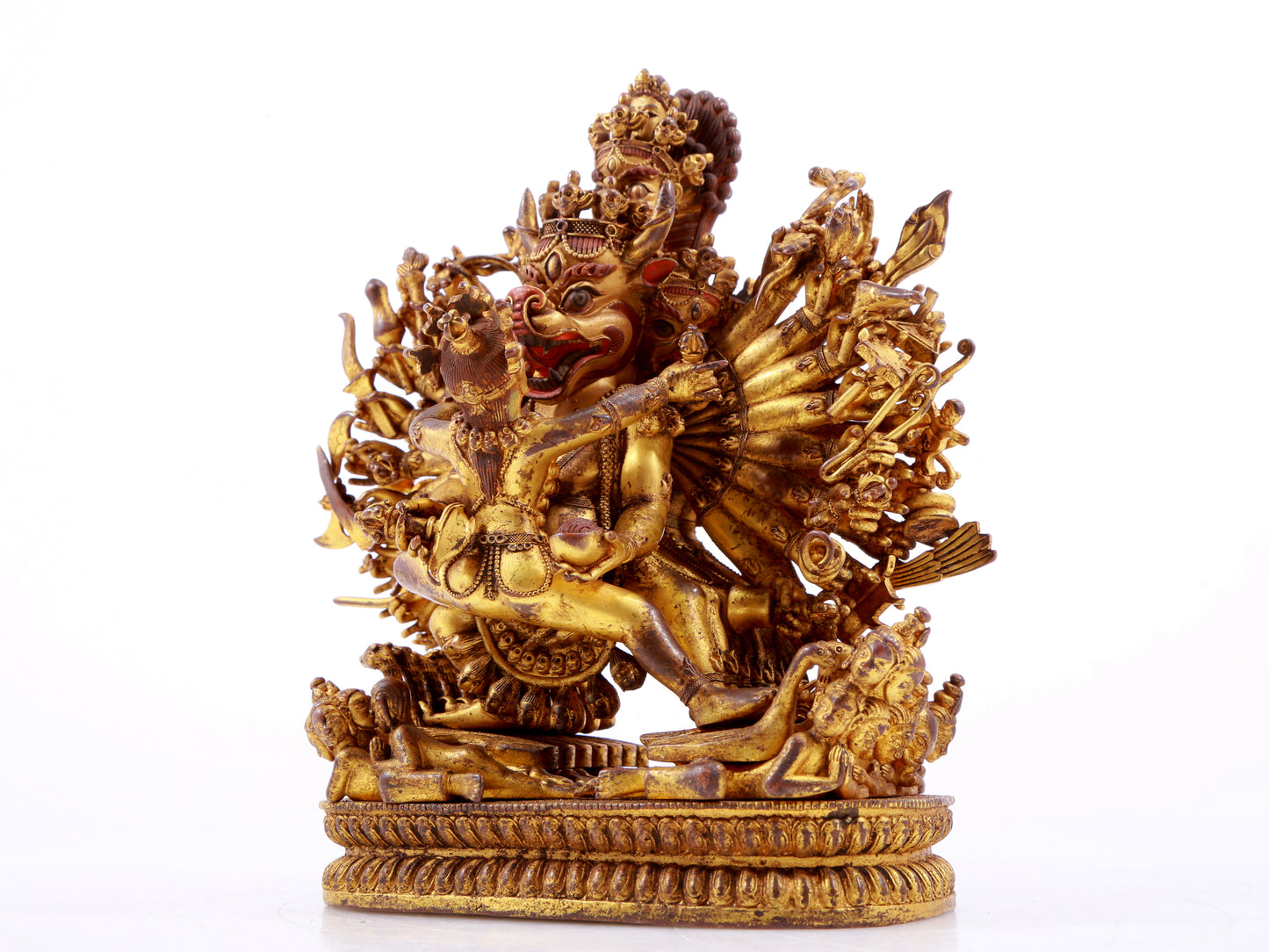 A solemn gilt bronze statue of Yamantaka Vajra