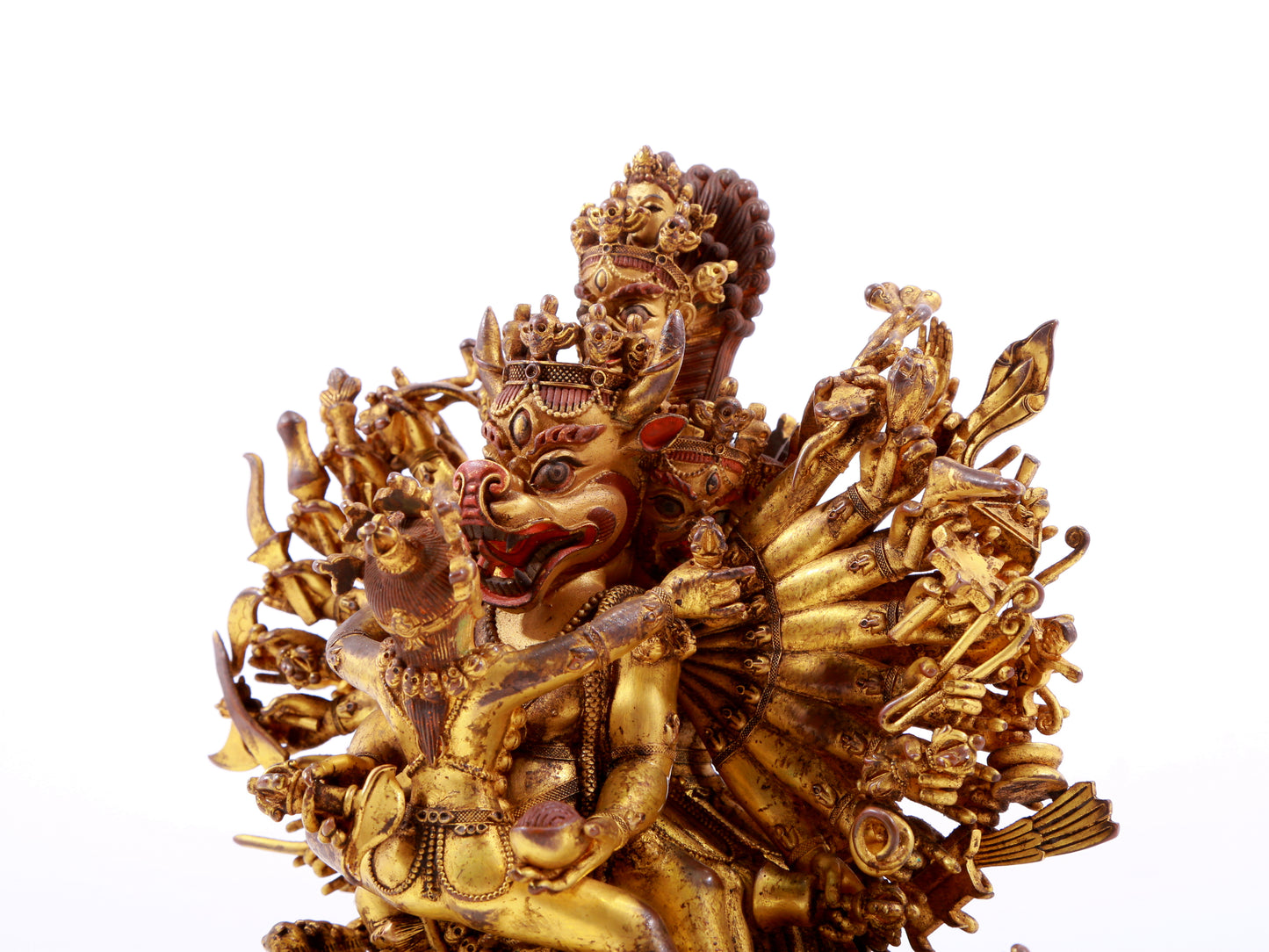 A solemn gilt bronze statue of Yamantaka Vajra