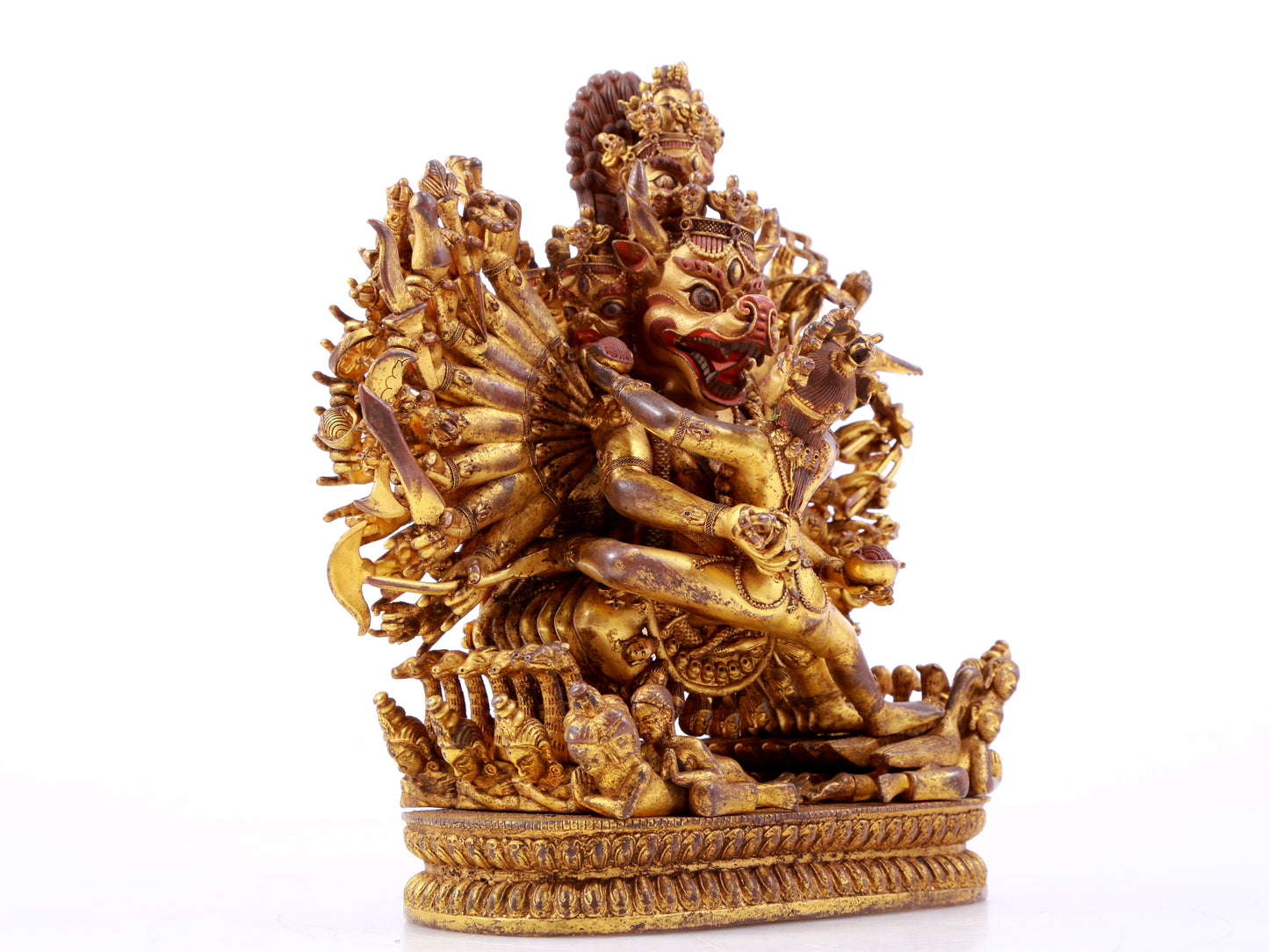 A solemn gilt bronze statue of Yamantaka Vajra