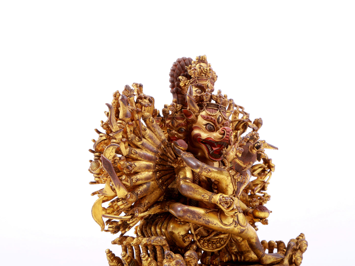 A solemn gilt bronze statue of Yamantaka Vajra