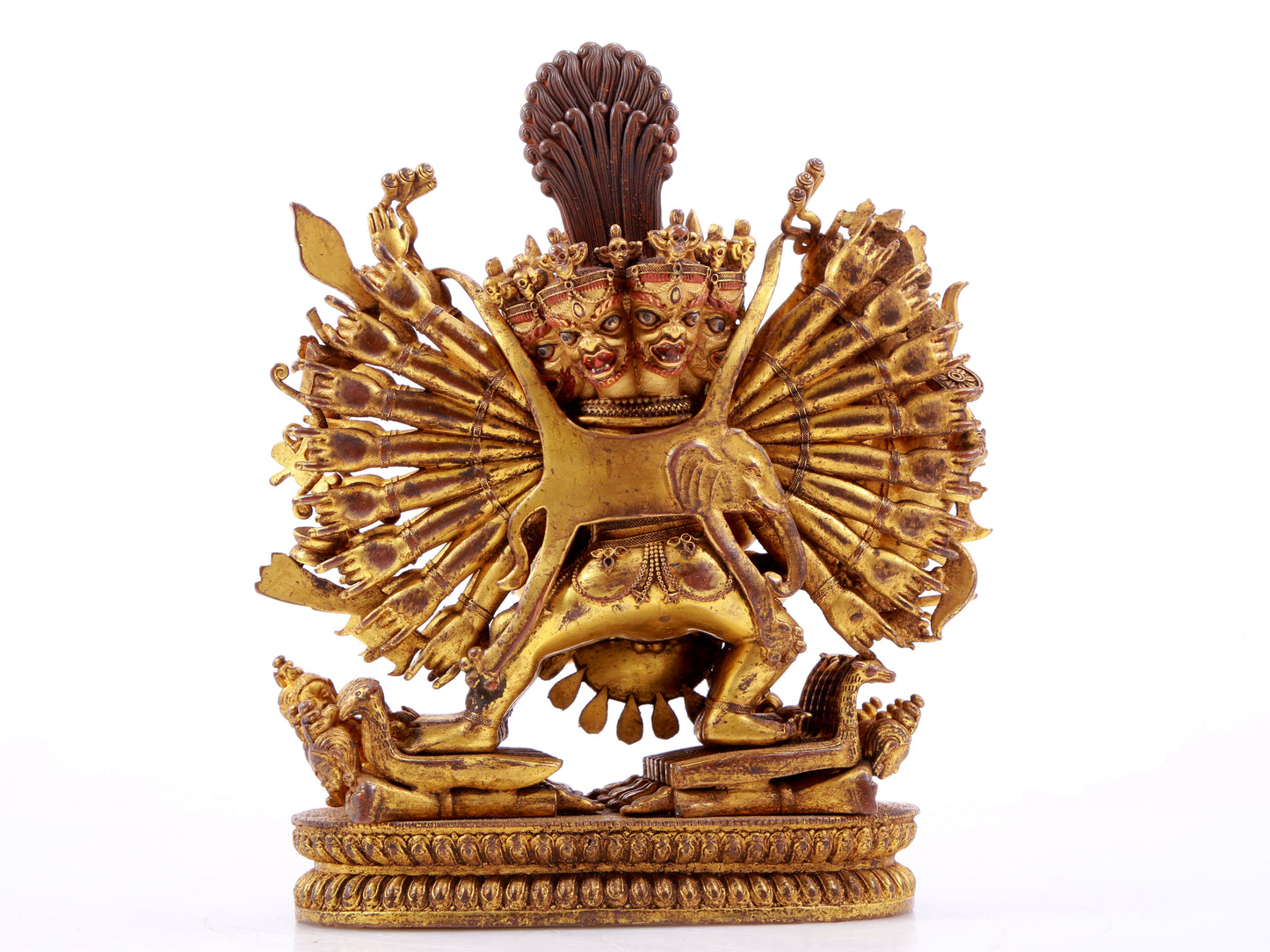 A solemn gilt bronze statue of Yamantaka Vajra