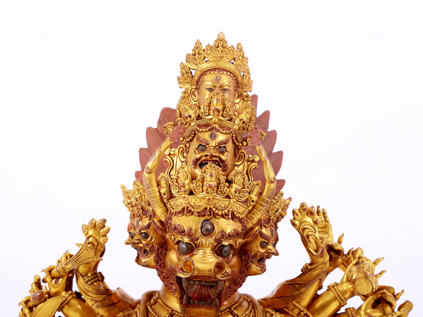 A solemn gilt bronze statue of Yamantaka Vajra