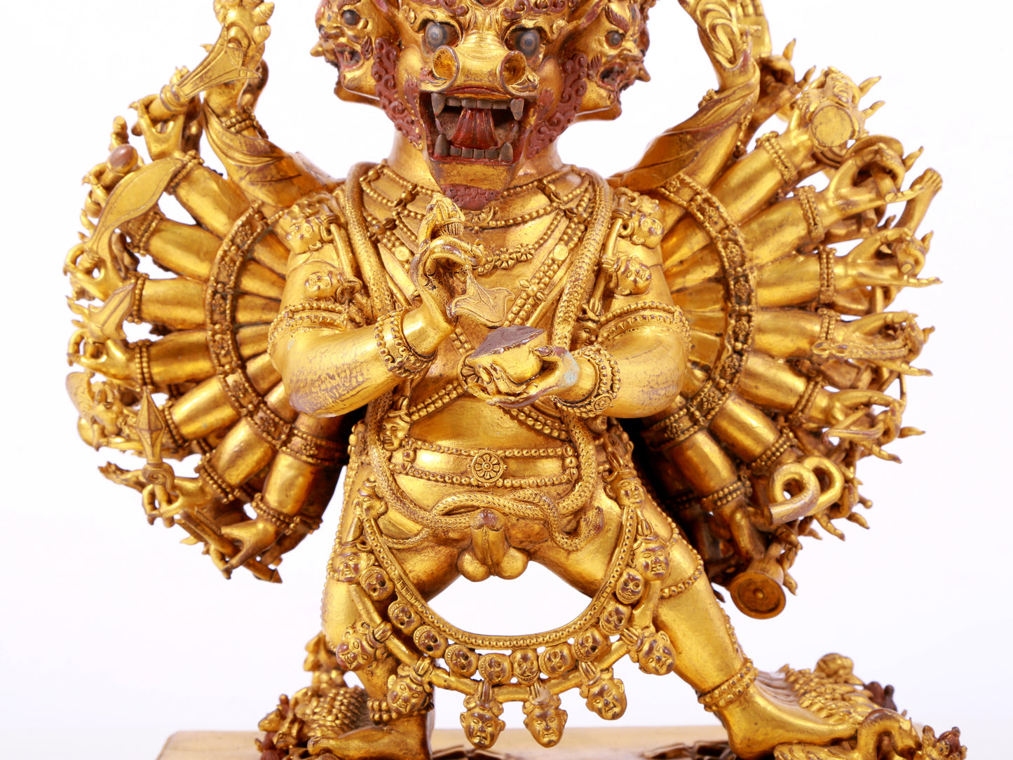 A solemn gilt bronze statue of Yamantaka Vajra