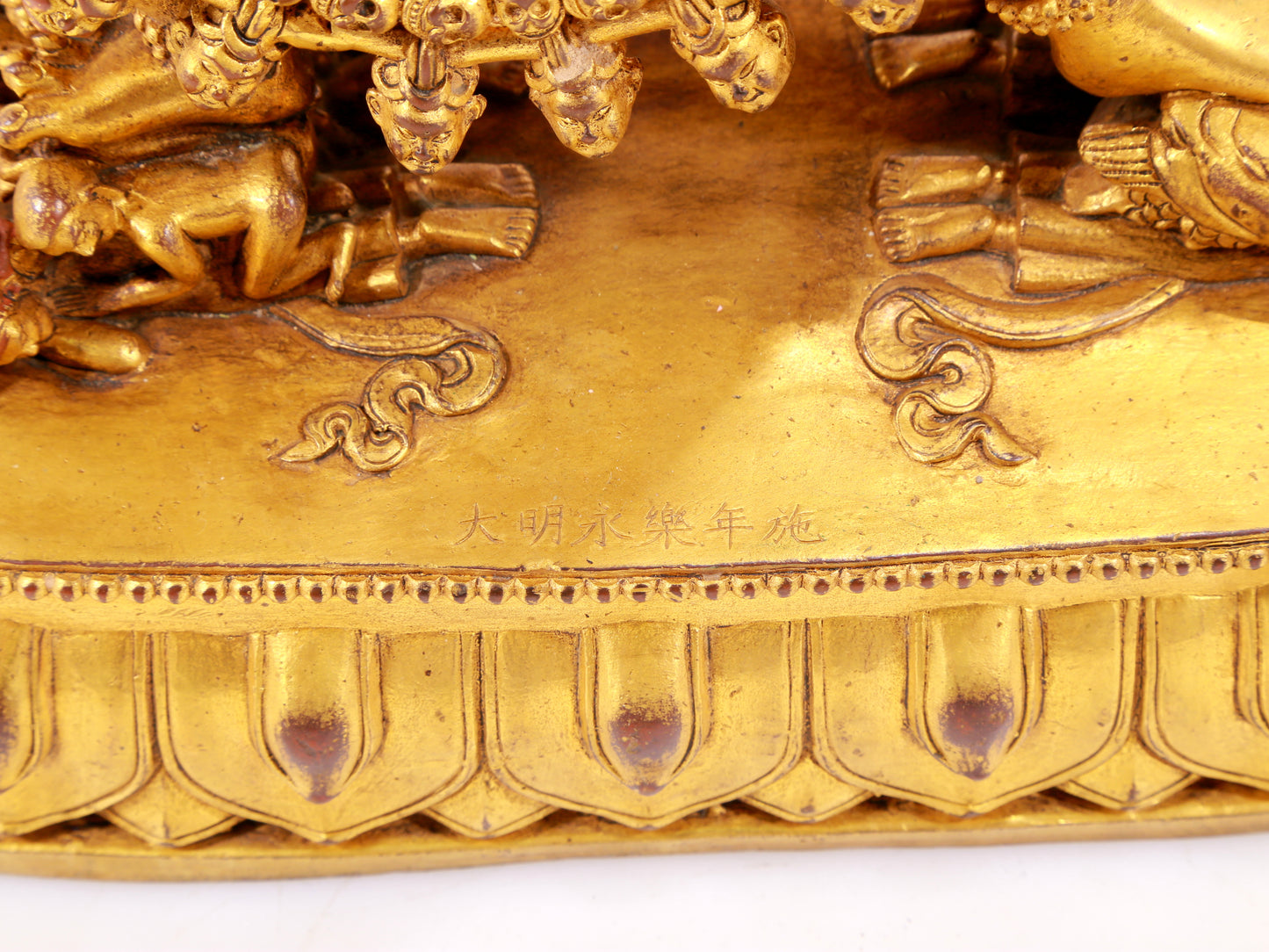 A solemn gilt bronze statue of Yamantaka Vajra