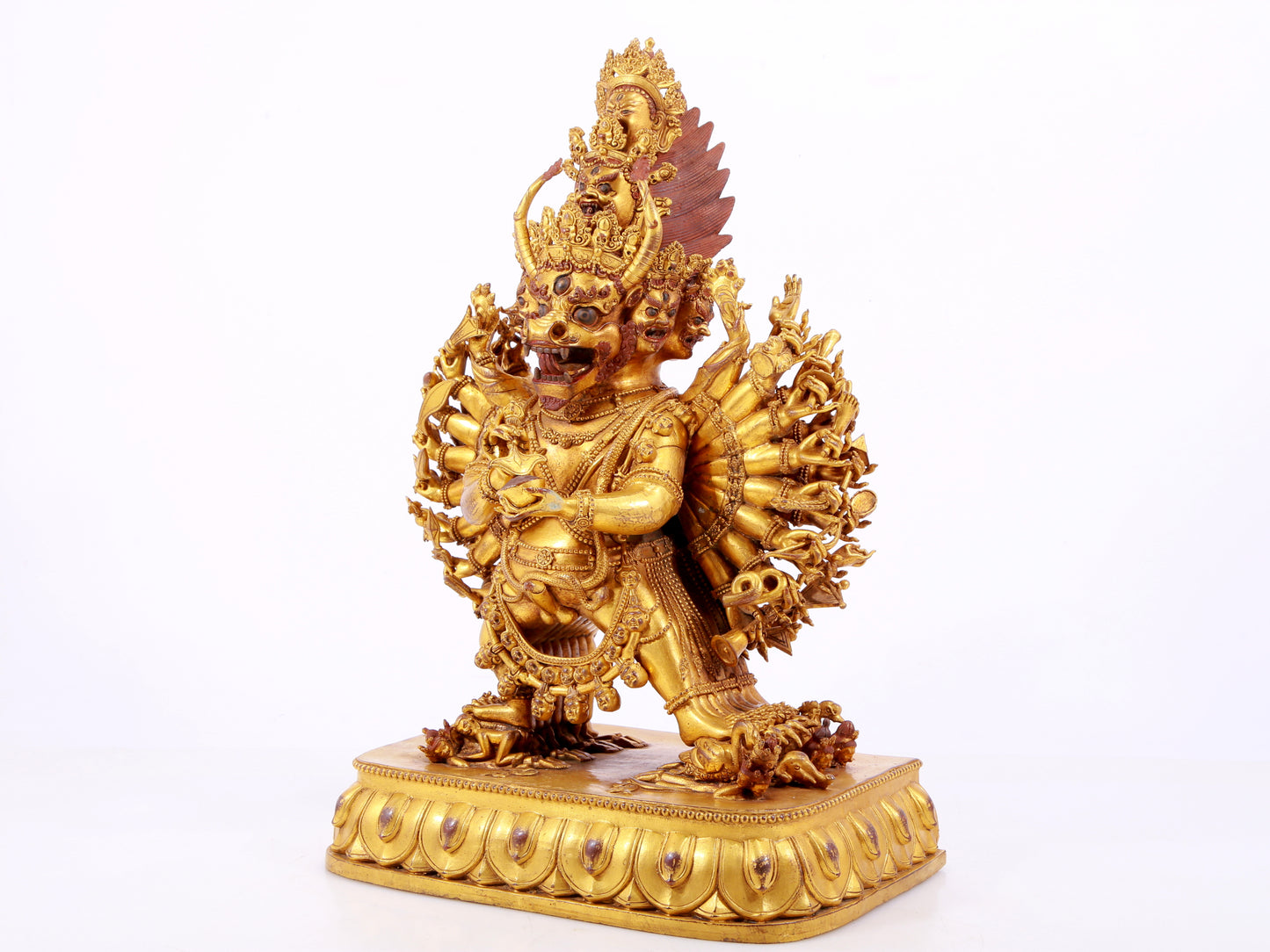 A solemn gilt bronze statue of Yamantaka Vajra