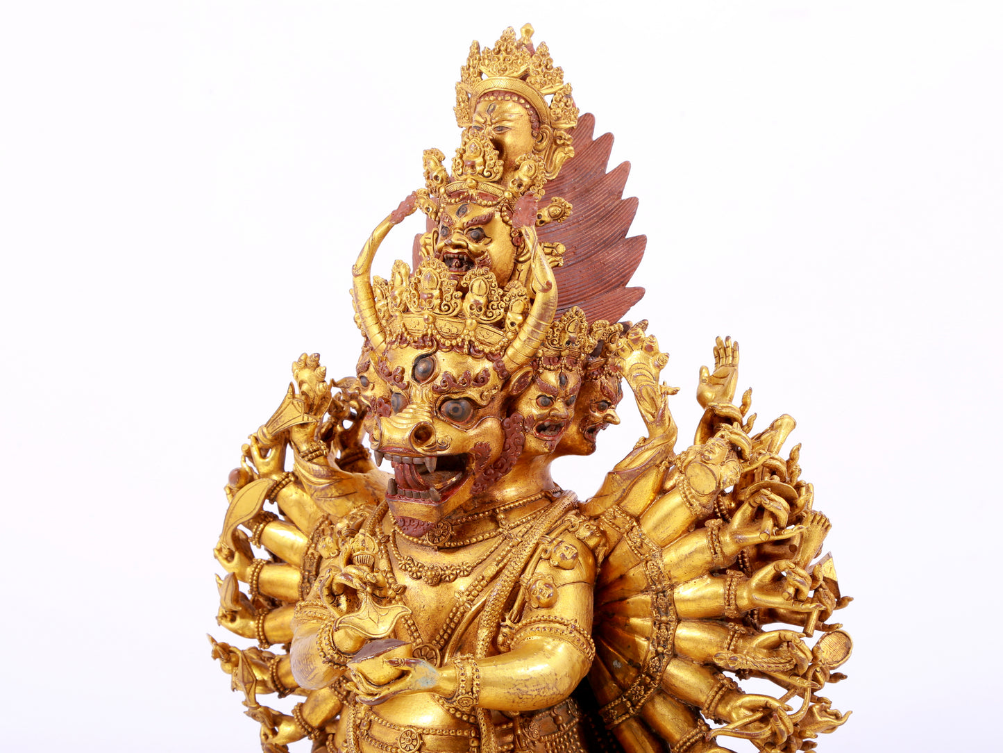 A solemn gilt bronze statue of Yamantaka Vajra