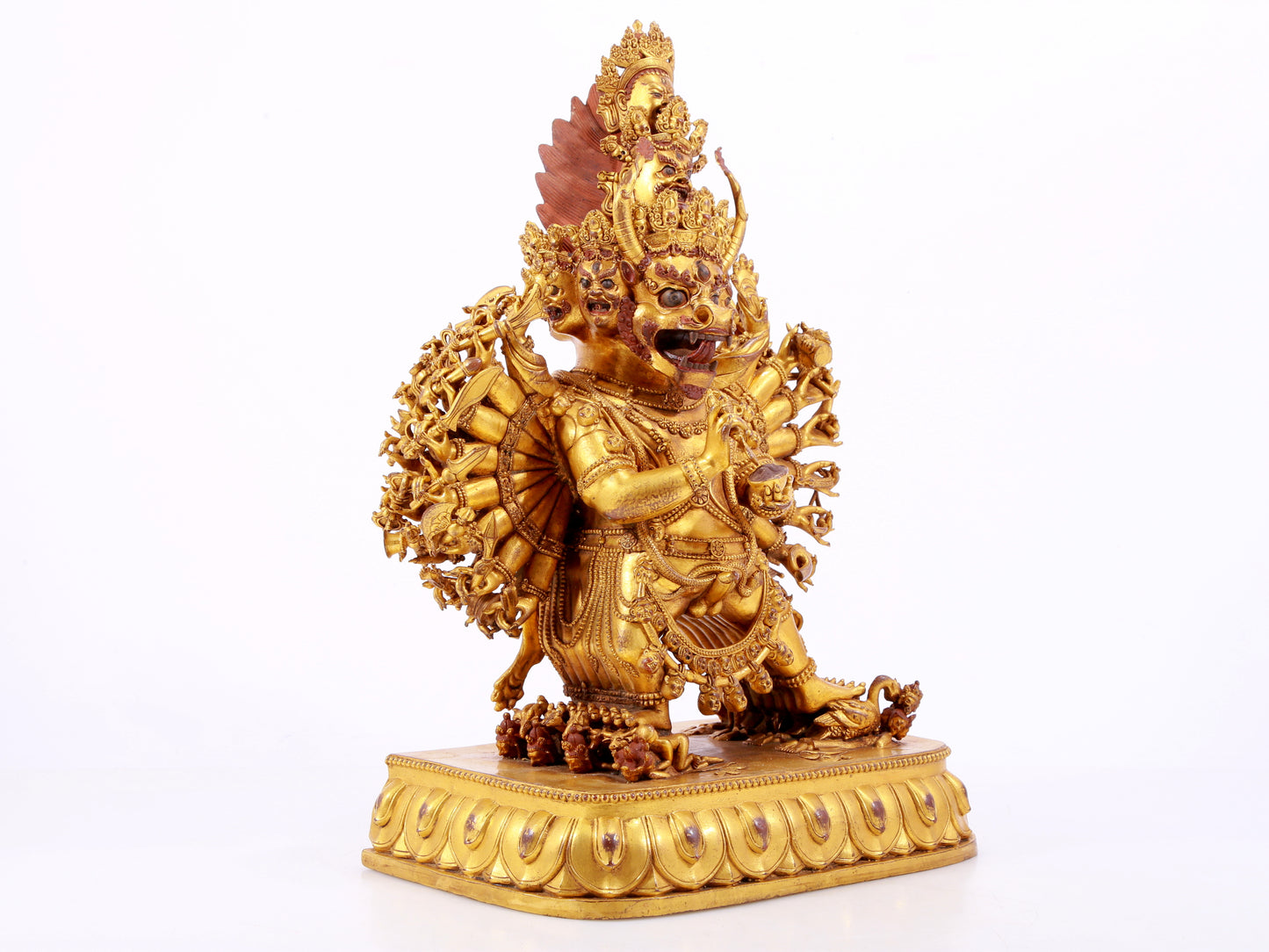 A solemn gilt bronze statue of Yamantaka Vajra